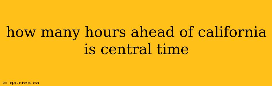 how many hours ahead of california is central time