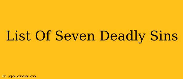 List Of Seven Deadly Sins